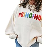 Womens Sweaters Casual Long Sleeve Creweck Merry Christmas Letter HOHOHO Loose Chenille Texture Pullover Tops