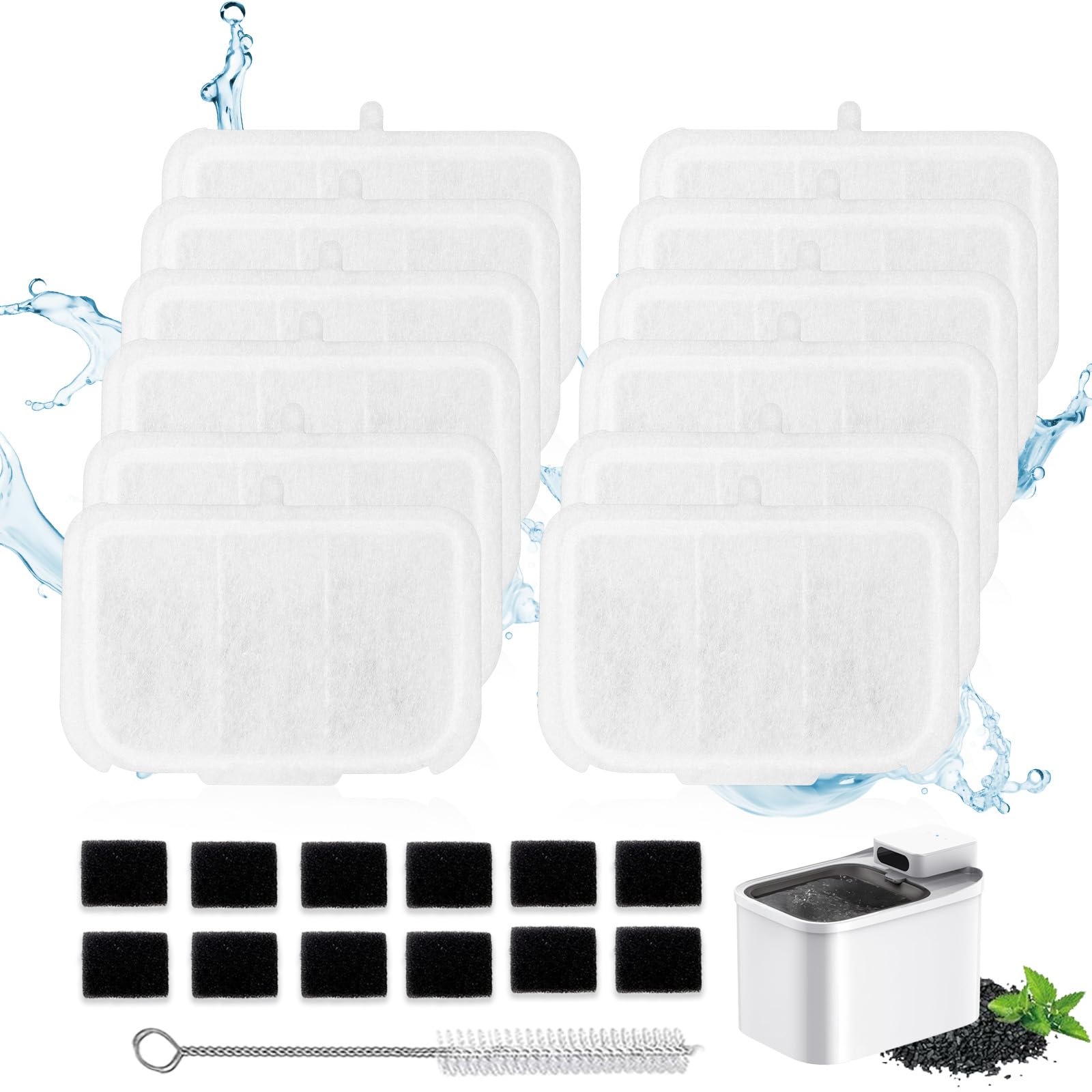 Photo 1 of 12 PCS Upgraded Pet Cat Kit Water Fountain Filters Unit Rect Fit For E versweet MAX 105 fl oz/3L Automatic Pet Fountain, Include Replacement Filters and Replaced Foam Pump Filter