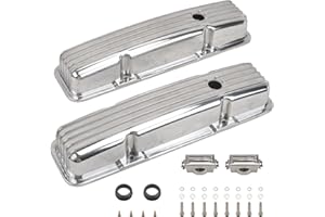 TBAPFS Aluminum Valve Covers with Holes Retro Finned Polished Compatible with 58-86 Small Block Chevy SBC Engines 283 305 327 350 400