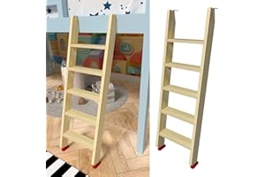 LBMBMO 50" 55" 60" Black Wood Bunk Bed Ladder, Lofted/Dorm/RV Bed Bunkbed Ladders with 4in Extra Wide Steps and Non-Slip Pads, Replacement Wooden Ladder for Motorhome/Camping (Wood Color, 55in /140cm)