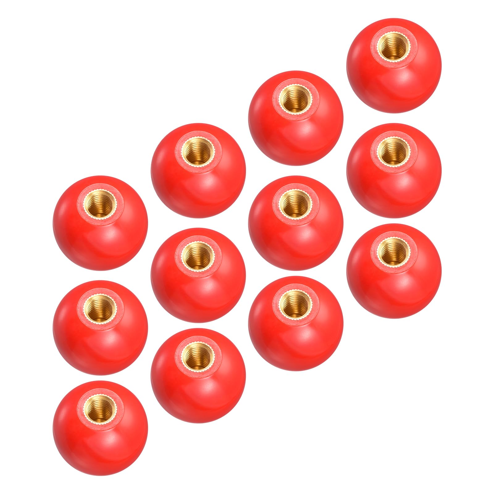 METALLIXITY Threaded Ball Knobs (35mm/1.38") 12Pcs, Plastic Ball Lever Knob with M10 Female Thread Brass Insert - for Machine Handle Tool Replacement, Red