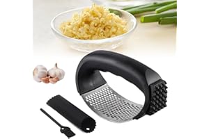 2026 New Upgraded Stainless Steel Garlic Press,Garlic Press Rocker,Garlic Crusher with Peeler and Cleaning Brush, Garlic Chop