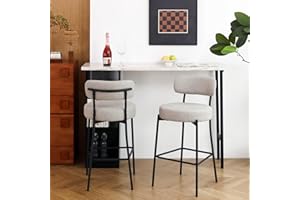 DYHOME Bar Stools Set of 2, Grey 28 Inches Counter Height Bar Stools with Back, Modern Boucle Upholstered Bar Stools with Met