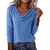 Cozy Cowl Neck Cashmere Sweaters for Women Casual Lightweight Ladies Long Sleeve Dressy Knit Soft Pullover Wool Cotton Sweater Tops Warm Cute Fall Winter Plus Size Blue Christmas Outfits