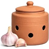 LUXCONE Garlic Keeper for Counter, Garlic Storage Container with Lid, Terracotta Garlic Holder to Keep Garlic Fresher Longer, 4.3 inches