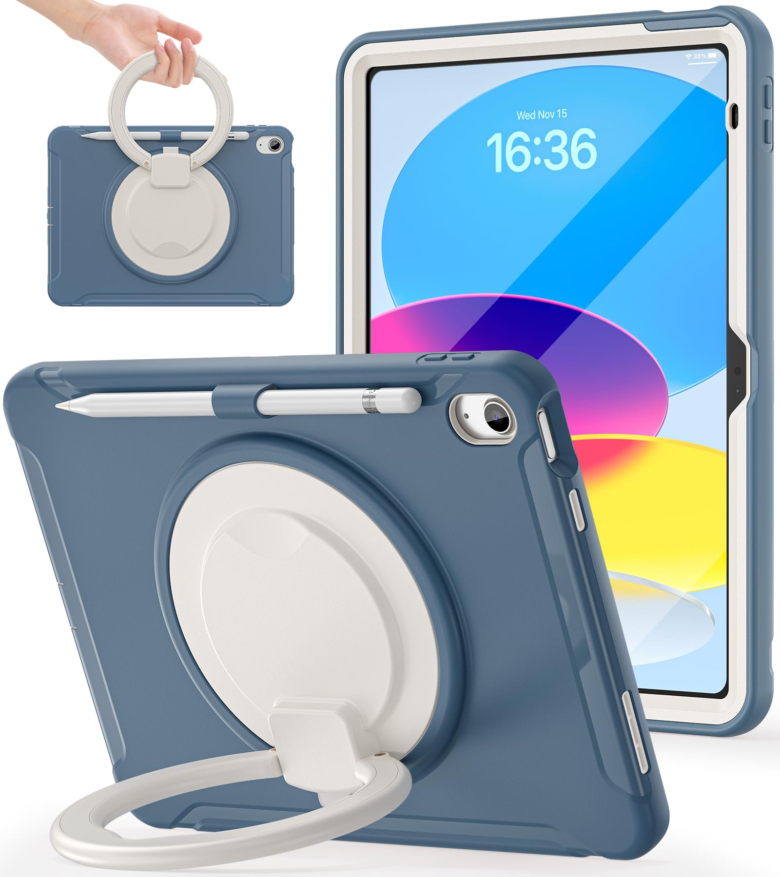 Photo 1 of BATYUE Case for iPad 10th/11th (A16) Gen 2022/2025: Professional Shockproof 10.9/11" Cover with Screen Protector, Pencil Holder, 360° Rotating Stand – Kid-Friendly, Cornflower Blue