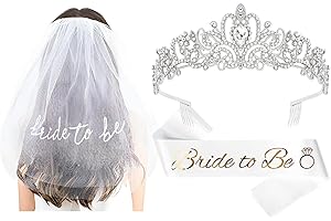 Semato Bachelorette Party Favors Crown and White Bride To Be Sash with Bride To Be Veil for Bridal Shower Gifts