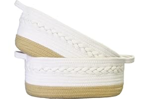 POSCHNOR Stocking Stuffers for Women, Kids, Baby Gifts: 2 Pack Small Woven Rope Basket, 13.5"X11"X5" Cute Baby Gift Baskets Empty, Toy Basket, Diaper Caddy, Storage Basket for Closet, Jute/White