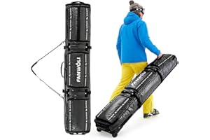 Fanwoli Snowboard Ski Bag with Wheels | Fully Padded Ski Bags for Air Travel | Fits 155-185cm Skis/Snowboard & US 13 Boots | 900D Waterproof TPU & Removable Shoulder Straps | Expandable & Foldable