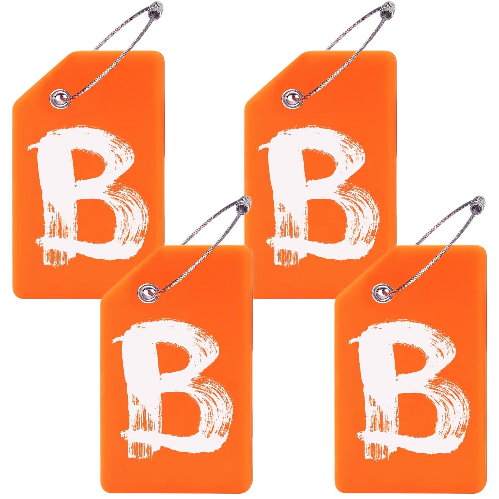 Photo 1 of 4 Pack Initial Luggage Tag for Suitcase, Colored Letter Silicone Bag Tags Identifiers Privacy Cover ID Label with Durable Steel Loop for Women Men Kids Girls Travel, Orange B