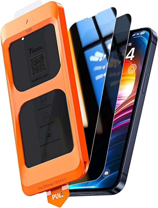 TOCOL für iPhone 14 für Panzerglas Sichtschutz, Automatische Installation 9H Härte Stoßfest Kratzfest Anti-Fingerabdruck Anti-Bläschen Anti-Spy Folie für iPhone 14, Kompatibel mit Hülle, 2 Stück