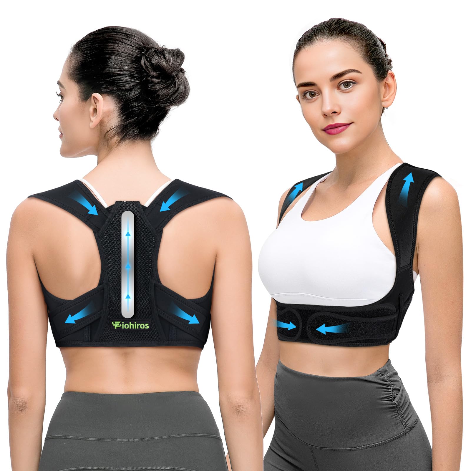 Fiohiros Posture Corrector for Men and Women, Back Brace Support for Hunchback, Adjustable Upper Back Straightener Belt, Providing Pain Relief from Back, Shoulder, Neck, Scoliosis L/XL