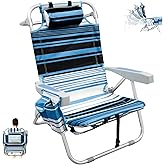 Backpack Beach Chairs for Adults, Folding Lightweight Beach Chair with Cup Holder and Padded Headrest, 5 Positions Aluminum Reclining Heavy Duty Chair for Outdoor Camping Patio,Support to 300LBS
