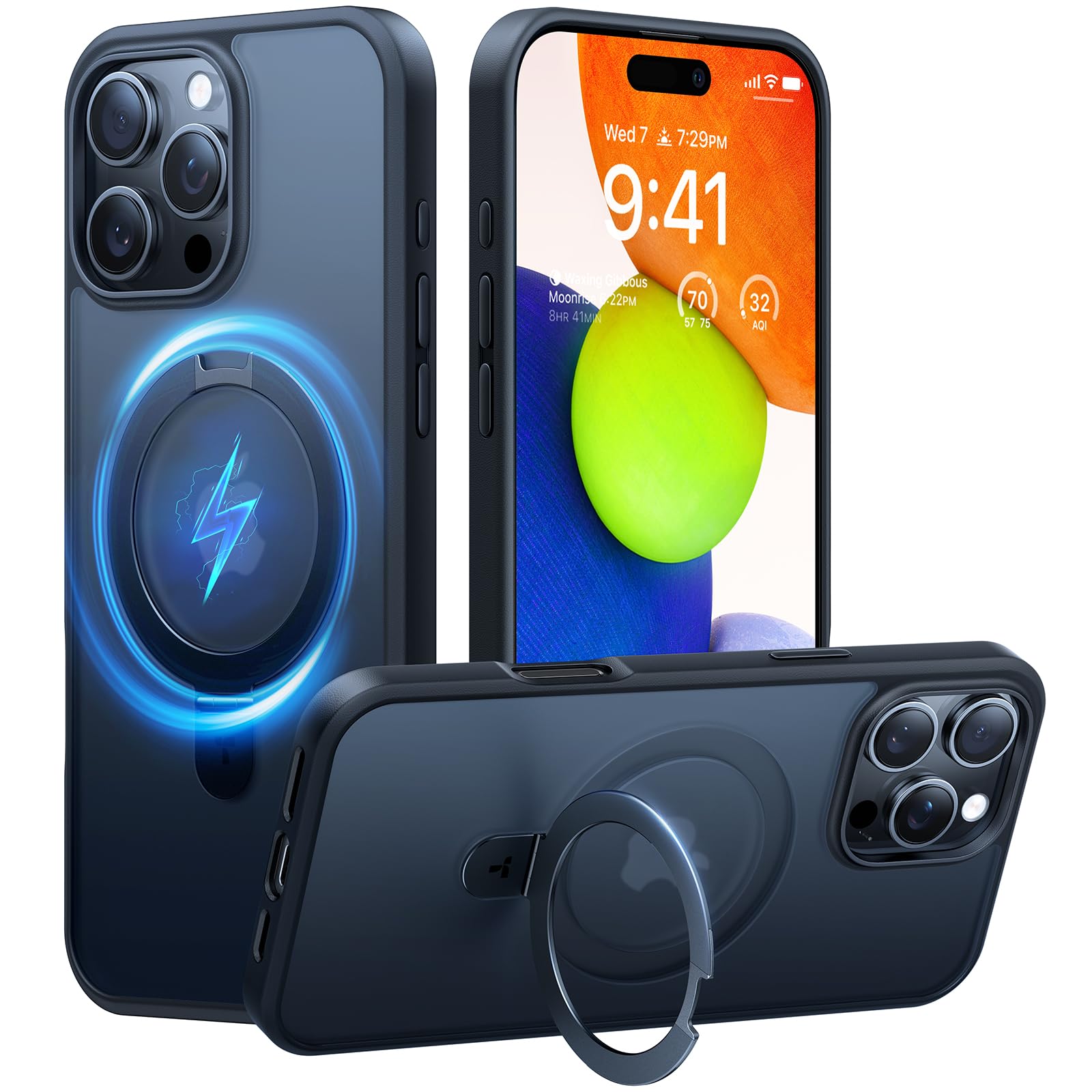 Photo 1 of TORRAS Ultra-Magnetic Ostand for iPhone 16 Pro Case, [Compatible with MagSafe] [Flexible Stable Stand] Military-Grade Protection Translucent Slim Anti-Scratch Ring Kickstand, Frosted Black 6.3"