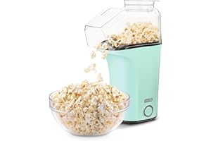 DASH Hot Air Popcorn Popper Maker with Measuring Cup to Portion Popping Corn Kernels + Melt Butter, 16 Cups - Aqua