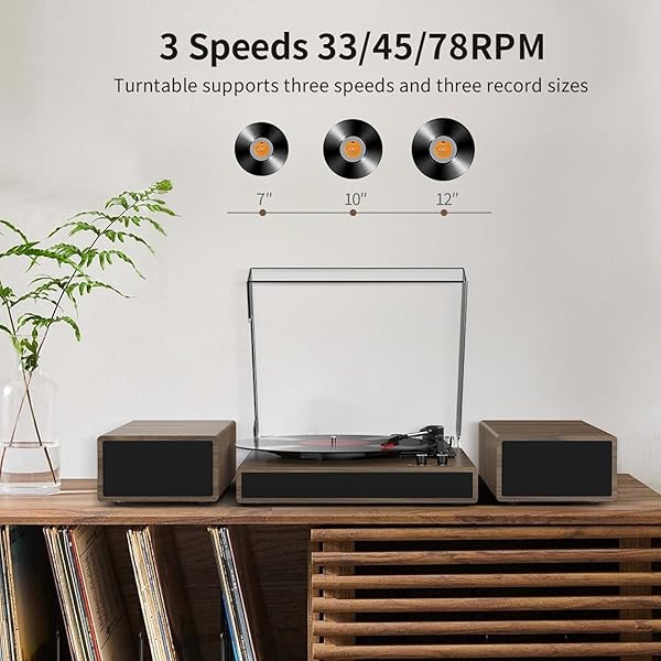 VINYL RECORD PLAYER WITH DUAL STEREO BOOKSHELF SPEAKERS VINTAGE TURNTABLE WITH BLUETOOTH WIRELESS PLAYBACK BELT DRIVE 3-SPEED PLAYBACK RECORD PLAYER SUPPORT RCA OUT AUTO STOP