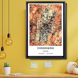 Chongqing Map Poster, China Map Art Poster, Map