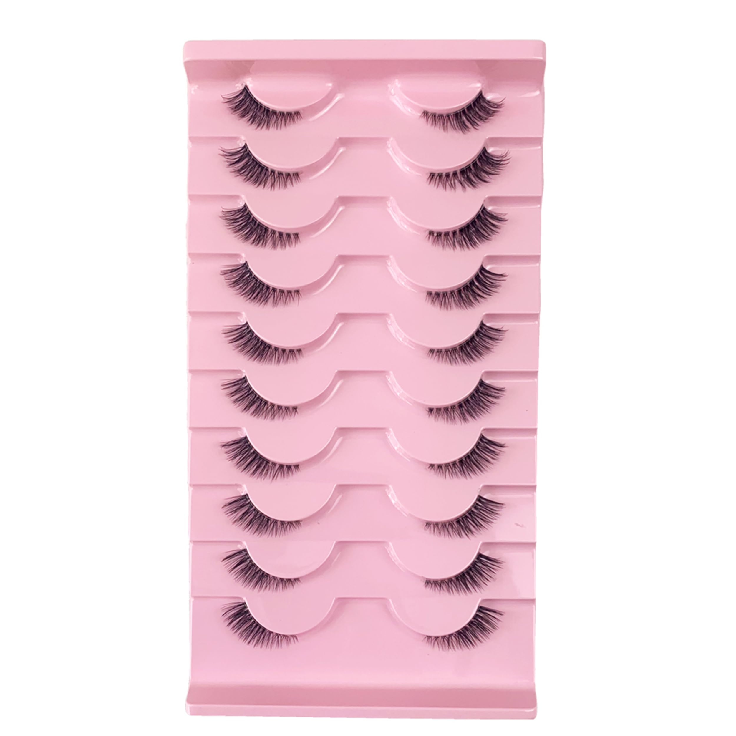 Selawasty Half Lashes: Multi-layers Wispy Cat Eye 3D False Eyelashes Fluffy Soft Short Faux Mink Lashes - Pack of 10 Pairs (Half-12)