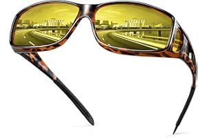 URUMQI Night Vision Driving Glasses Fit Over Glasses for Men Women, Anti Glare Polarized Nighttime Glasses HD Yellow Lens
