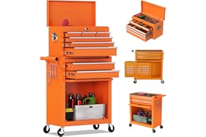 DUSACOM 8-Drawer High Capacity Rolling Tool Chest, Removable Cabinet Storage Tool Box with Wheels and Drawers, Detachable Toolbox with Lock for Workshop Mechanics Garage（Orange）