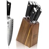 SHAN ZU 7-Piece Damascus Knife Set | Professional Kitchen Knife Sets for Chefs, Japanese 10Cr15MoV Super Steel Knife Block Set With G10 Handle , GYO Series