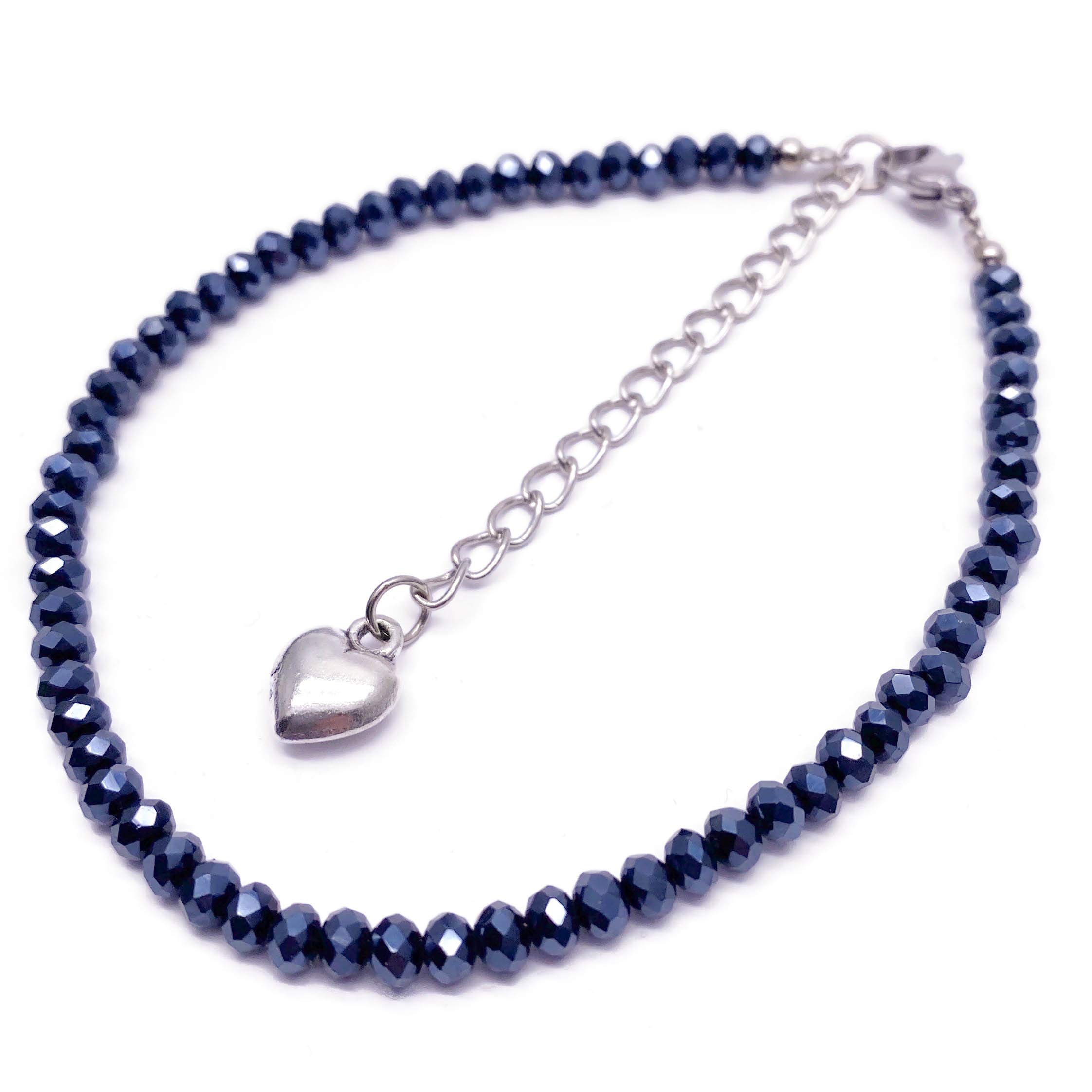 Vilda Jewellery Shimmery Faceted Midnight Blue 4mm Glass Bead Anklet with Extension Chain - Adjustable Size : 9-11 inches