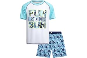 Quad Seven Boys Rash Guard Swimsuit Set - Kids Short Sleeve Bathing Suit Swimwear Sets (Sizes: 5-12)