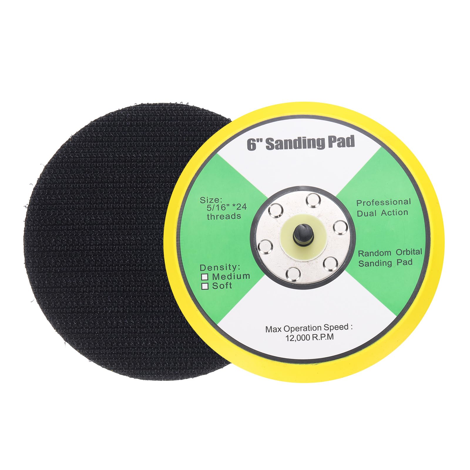 Sourcingmap 6 Inch Hook and Loop Backing Sanding Pads with 5/16"-24 Thread for Diamond Sanding Finishing Polishing Buffing Pads, Yellow + Black 2pcs