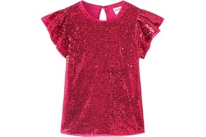 Noomelfish Girls Short Sleeve Sequin Shirts Party Glitter Sparkly Tops Blouse (5-12 Years)