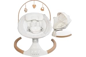 Jool Baby Nova Nature Baby Swing for Newborns with Natural Wood Toys, Electric Motorized Infant Swing, Bluetooth Music, Remote (Oatmeal)