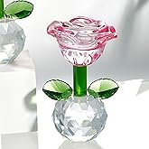 KRISININE Crystal Pink Rose Figurine Glass Flower with Ball Base Collectibles Figurines Flower Gift for Women(2.1 * 3.5inch)