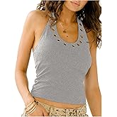 Floerns Women's Summer Tank Top Sleeveless Grommet Eyelet Going Out Casual Halter Tops