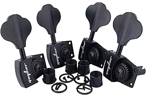Guyker Bass Tuners (4 for Right) - 1:26 Ratio Open Gear Tuning Key Pegs Machine Head Replacement for Electric Jazz Guitar Bass or Precision Instruments - Black