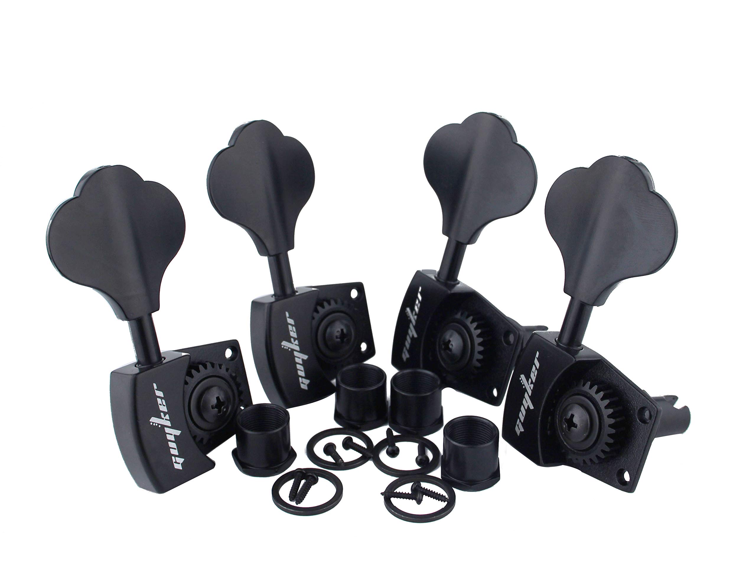 Guyker Bass Tuners (4 for Right) - 1:26 Ratio Open Gear Tuning Key Pegs Machine Head Replacement for Electric Jazz Guitar Bass or Precision Instruments - Black