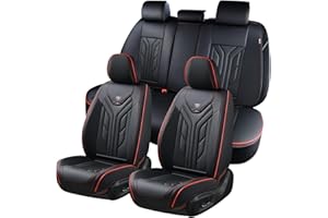Coverado Seat Covers, Car Seat Covers Full Set, Leather Seat Covers for Cars, Automotive Seat Covers Car Seat Protector Car Accessories Fit for Most Sedans SUV Pick-up Truck(Black&Red)