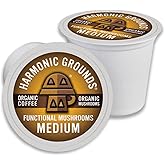 Harmonic Grounds Organic Mushroom Coffee Pods - Medium Roast Coffee with Lion's Mane, Reishi, Chaga, Cordyceps & Turkey Tail - Compatible with Keurig K-Cup Brewers - 34 Count