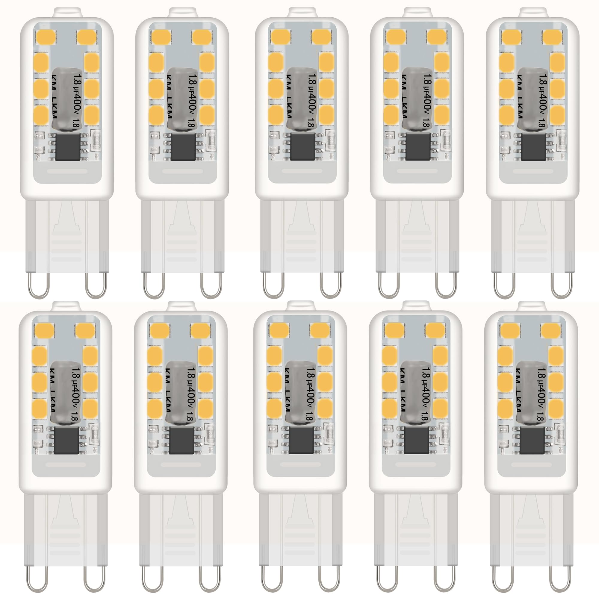ZEIYEI G9 LED Bulbs, Warm White 3000K, 3W 300LM, 30W Halogen Equivalent, NoFlicke Non-Dimmable，Energy Saving LED Bulb for Home Lighting Decor, Crystal Lamp,Wall Lights, Table Lamp -10Pcs