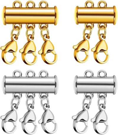 Prasacco 4-Piece Magnetic Clasp Necklace Layering Set - Gold & Silver