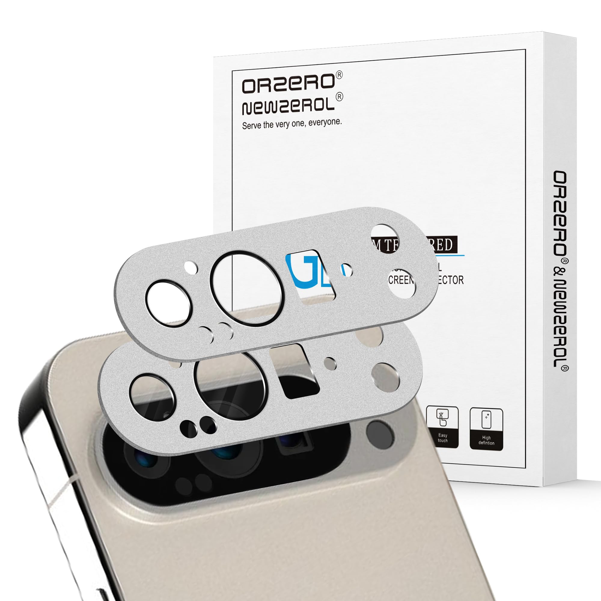 Orzero (2 Pack Camera Lens Protector Compatible for Google Pixel 9 Pro (Not for XL/Fold Model) Protector de Cámera Premium Metal and Glass Precise Camera Cutouts High Definition Anti-Scratch (Sliver)