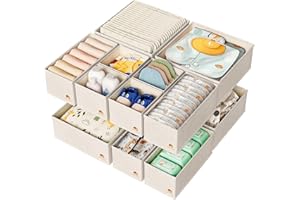 ZenStorage Cotton Linen Drawer Organizer for Baby Clothes, 12Pack Foldable Nursery Dresser Divider, Multi-Size Set Dresser Drawer Organizer for Nursery, Bedroom and Closet, Beige