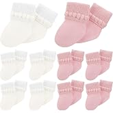 Bonuci Preemie Socks for Baby Girls, Cotton Turn Cuff Bubble | Soft Cotton Preemie Socks for Premature Babies in NICU, Turn Cuff Bubble Design Keeps Warm, Hospital Newborn Essentials