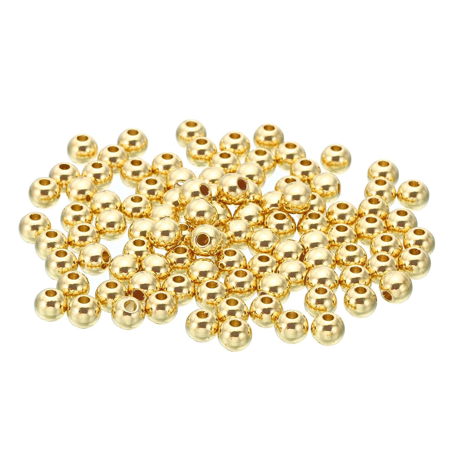 PATIKIL Brass Loose Balls, 100 Pcs 5mm OD 1.5mm ID Smooth Round Spacer Beads for Craft Metal Seamless Ball Beads for Bracelet Necklace Jewelry Making, Golden