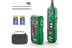 TESMEN TLP-900AR Network Cable Tester, RJ11 RJ45, for CAT5/6/POE/STP, Multi-function Cable Tracer with Pairing, Continuity, QC&NCV, Suitable for Ethernet, Telephone, Wire maintenance and sorting-Green