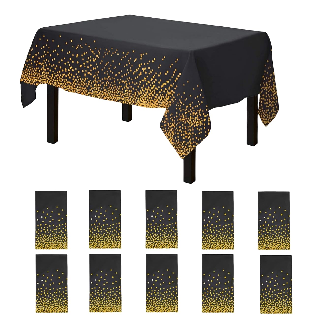 CEILIWEN 10 Packs of Black and Gold Party Tablecloths, Disposable Tablecloths Table Covers, Table Decoration for Party, 274x137cm (BLACK GOLD-10 PACKS)