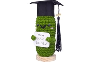 CoFuBcad Graduation Gift Emotional Support Cucumber Graduation Cap Gift, Cute Knitted Crochet Cucumber Doll with Doctoral Hat Toy with Room Decoration(A9)