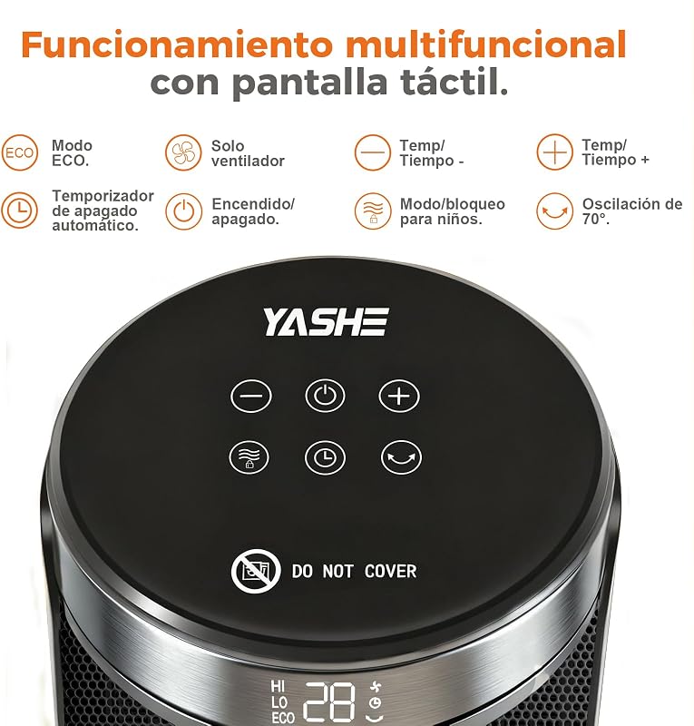 Calefactor Bajo Consumo PTC de 1500 W Con Ventilador y Ahorro de Energía, Control Remoto, Protección Contra, Oscilación de 70°, Sobrecalentamiento y Vuelco, Temporizador de 1 a 24 h