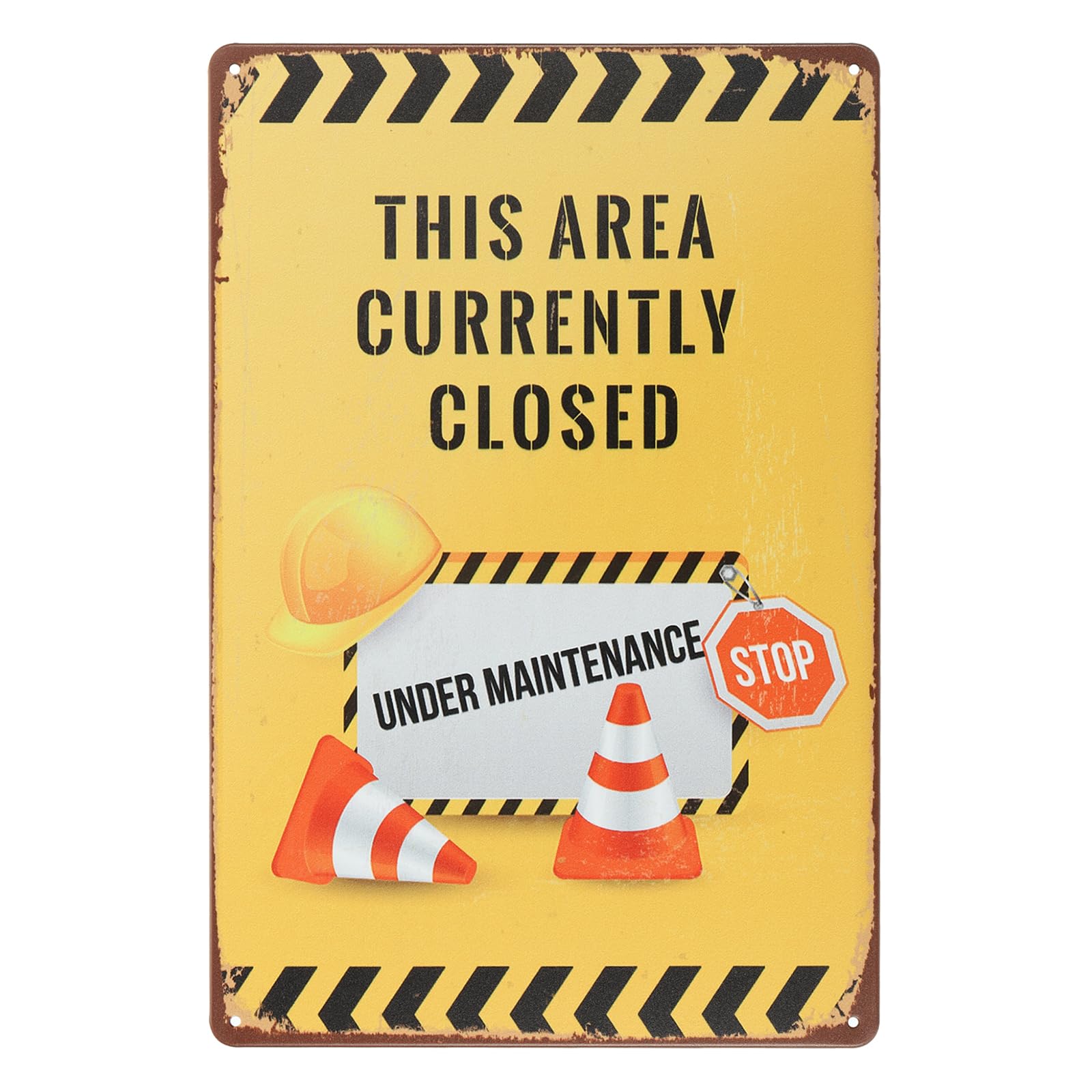 PATIKIL Metal Warning Sign 12" x 8", This Area Currently Closed, Vintage Laminated Safety Sign for Home Decor Garage Pub Indoor Outdoor