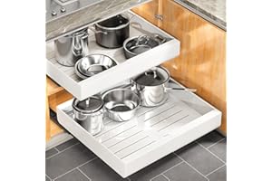 KITSTORACK Pull out Cabinet Organizer, Expandable(11.7"-19.7") Heavy Duty Slide out Drawers Fixed with Adhesive Nano Film for Pots, Roll out Shelf Storage for Kitchen Base Cabinet Organization, Pantry, Bathroom