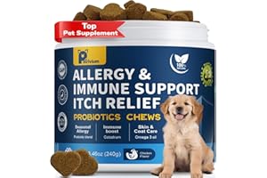 PETRIVIUM Dogs Allergy & Itch Relief Chews, Dog Probiotics for Itchy Skin and Itchy Ear, Dog Allergy Supplement for Paw Licking, Pet Itching Skin Relief with Colostrum, Fish Oil, Probiotic to Boost Immune 120ct