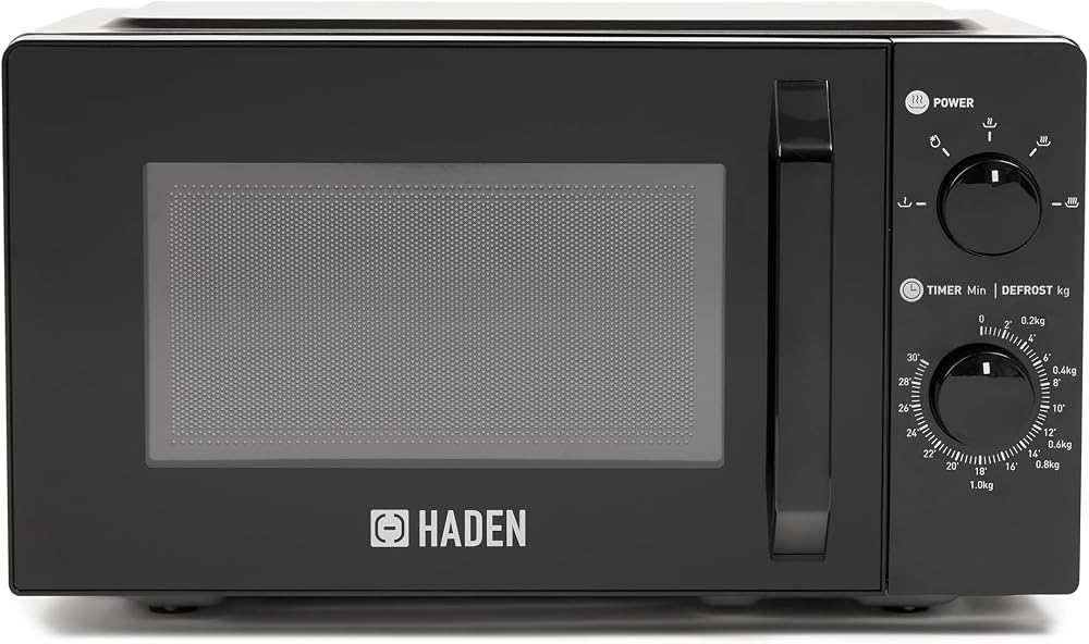 Haden 17L Black Microwave Oven 700W 5 Power Levels Defrost Manual controls